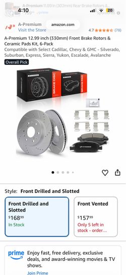 A-Premium Front Brake Rotors & Ceramic Pads 12.99” Chevy GMC Cadillac New