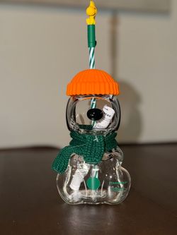 Starbucks Peanuts Snoopy Glass Cup with Straw