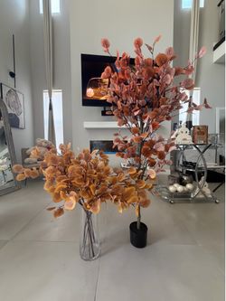 Fake plants & tree in glass container
