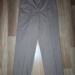 Jones New York Mini Checkered Tan Trousers Professional With Pockets Size M