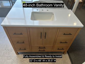 48" Bathroom Vanity with Matte White Countertop & Solid Wood & Plywood Cabinet  # 3470