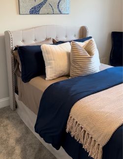 Full-Size Upholstered Platform Bed Frame — $100