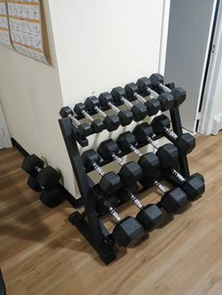 5-50 lbs Hex Dumbbell Set & Storage Weight Rack