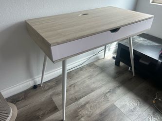 Modern Wood Desk with Drawer and Metal Legs