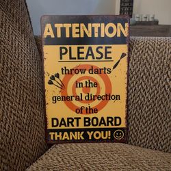 DARTS METAL SIGN.  12" X 8".  NEW.  PICKUP ONLY