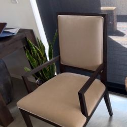 RH French contemporary armchair, brown oak performance velvet latte