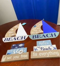 Beach Themed Wooden Signs Set of 4