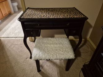 Vintage makeup vanity and bench-refinished