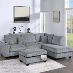 Brand New Grey Sectional Sofa w Storage Ottoman