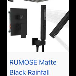 RUMOSE Matte Black Rainfall Shower System