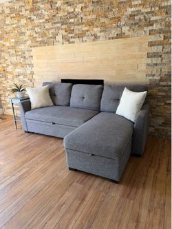 FREE DELIVERY- Sleeper Sectional Sofa Bed w/ Storage Grey Reversible Couch