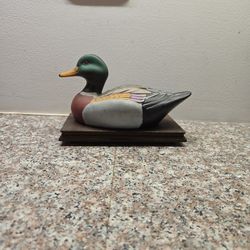 Vintage Mallard Duck on Pedestal Porcelain Duck Figurine