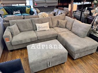 Gorgeous 3-Pc Corduroy Sectional Sofa With Storage Ottoman + USB Port On Sale ‼️