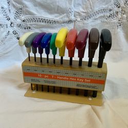 10pc SAE 3/32” to 3/8” Colored T-Handle Hex Allen Wrench Key Set w/ Metal Holder
