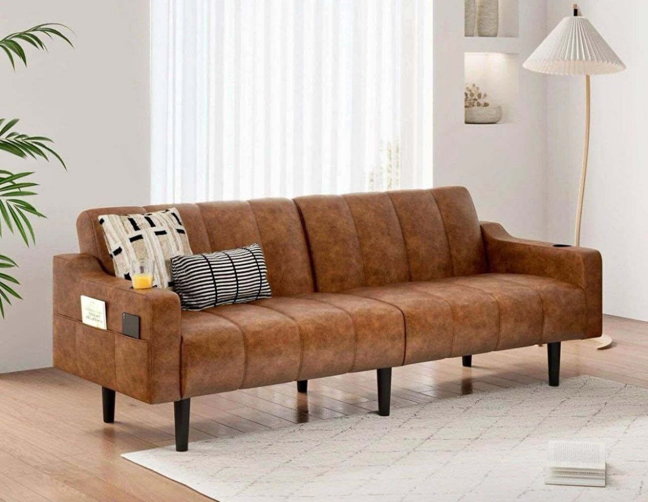 Faux Leather Convertible Brown Sofa