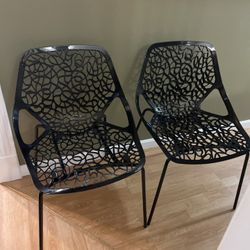 Black Stackable Modern Cut - Out Design Backrest Chair 32”T 