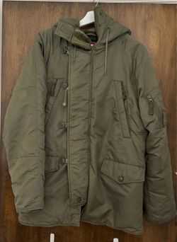 Mossimo olive green hooded lined utility field jacket, size S