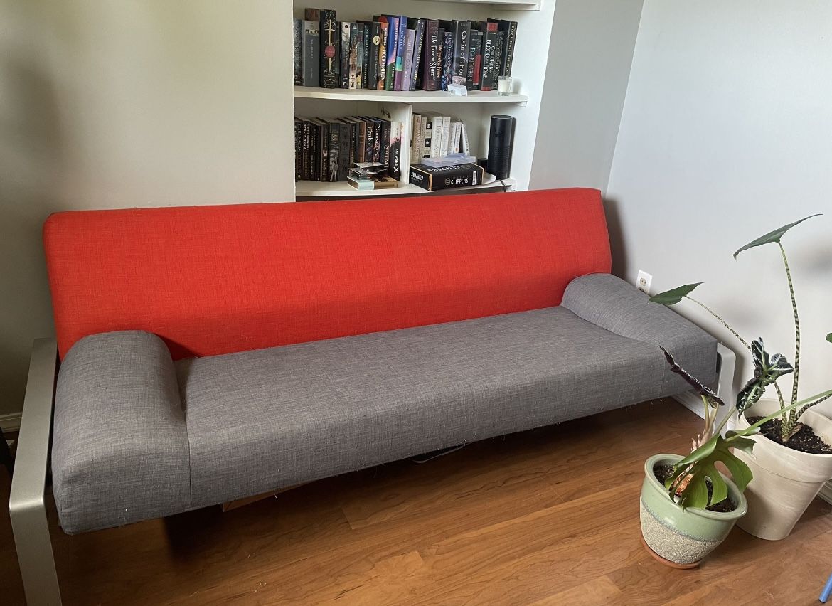 Funky Retro Inspired Futon Couch (orange and grey)