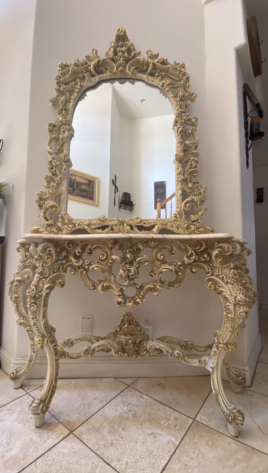 Louis XV French Provincial Console & Mirror 