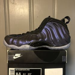 Nike Foamposite One “Eggplant” Size(8M). Worn. In Excellent Condition. Comes With Replacement Foam Box. $150. Cash. Trades Always Welcome. 