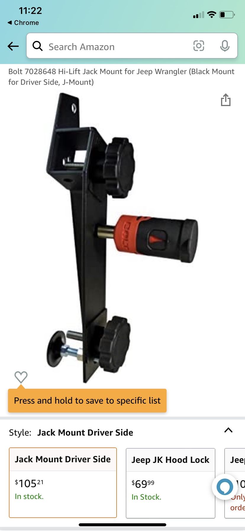Jeep Wrangler Bolt Lock J-Mount Hi-Lift Jack Mount Driver's Side Part #(contact info removed) -Wrangle.