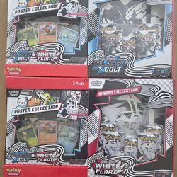 The pokemon tcg: scarlet & violet black bolt or white flare binder collection and unova poster collection