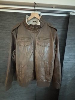 Levi's Brown Faux Leather Sherpa Bomber Jacket