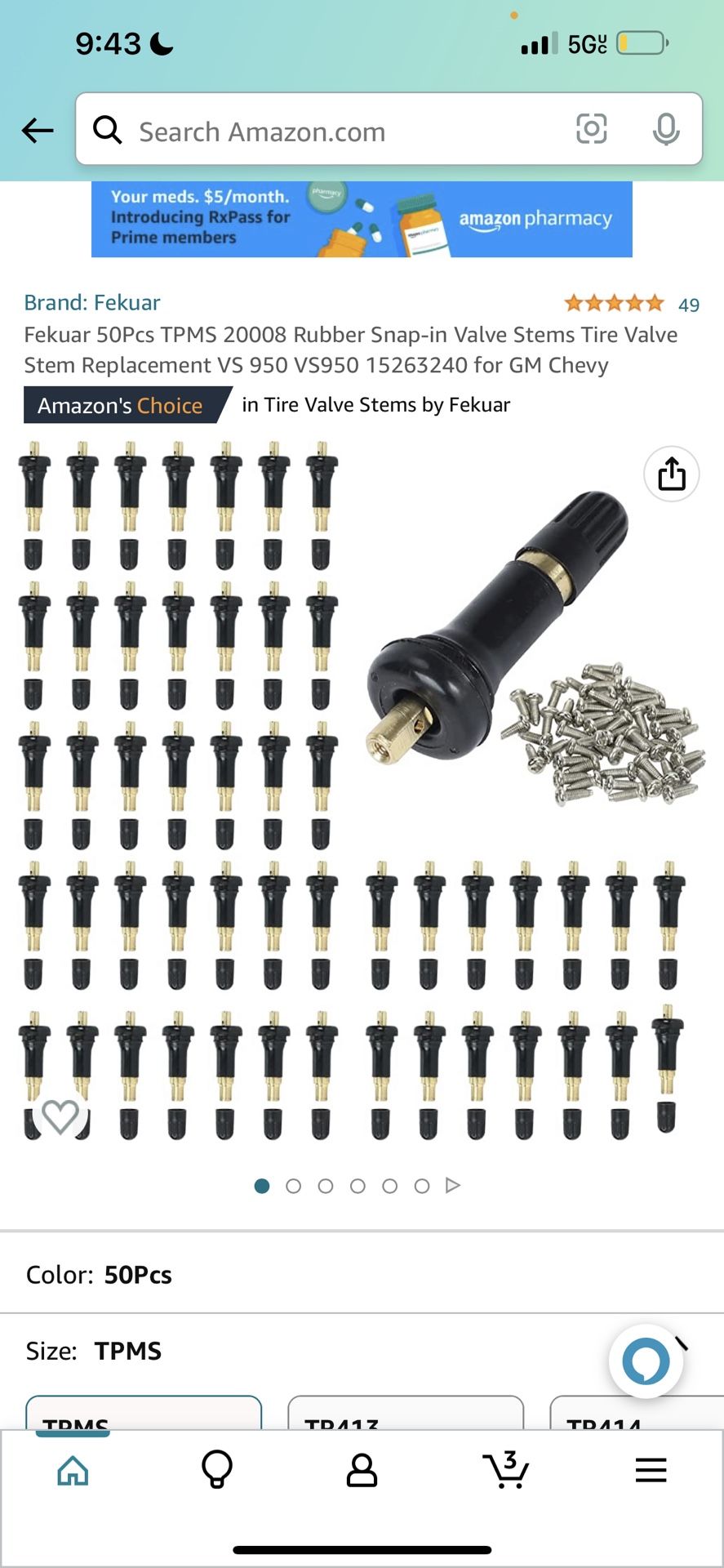 Fekuar 50Pcs TPMS 20008 Rubber Snap-in Valve Stems Tire Valve Stem Replacement VS 950 VS(contact info removed)3240 for GM Chevy