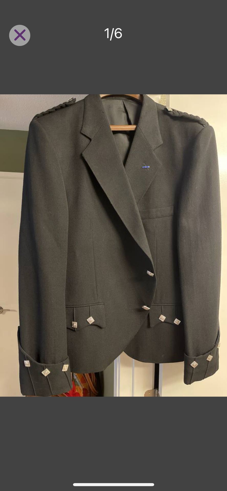 Scottish Black Argyle Kilt Jacket, Wool