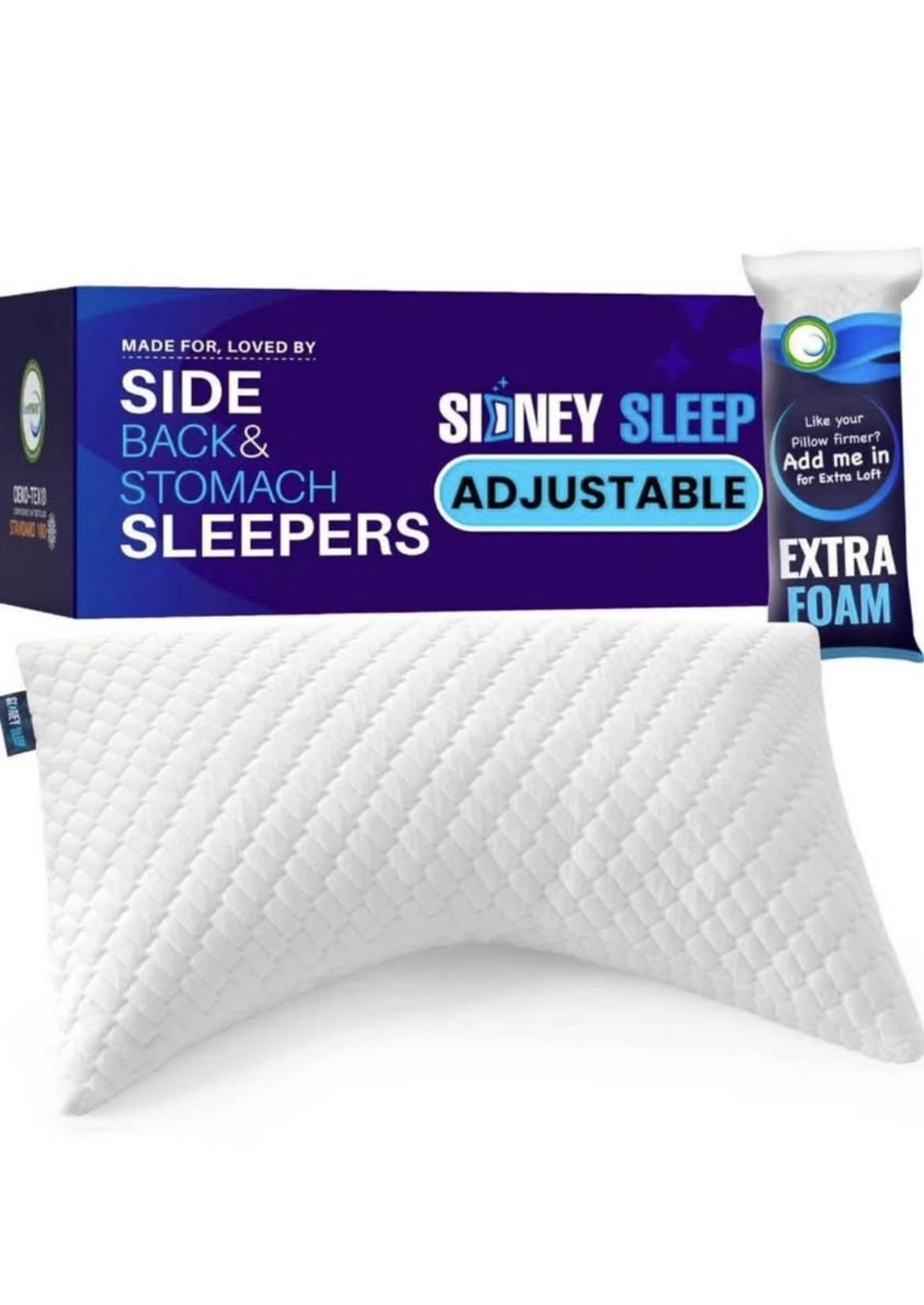 Sidney Sleep Pillow for Side and Back Sleepers - Comfort for Neck and Shoulder areas- Adjustable