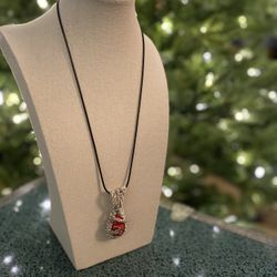 (6) Hand-Crafted Wire-Wrapped Pendant. Silver Wire/Pink Cabochon. 