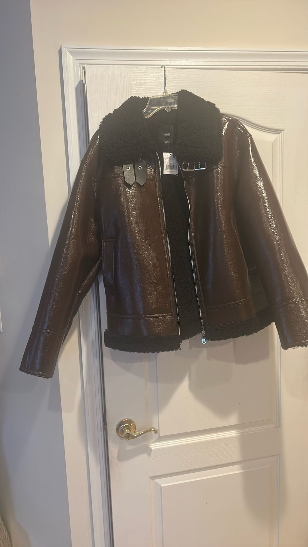 Mango Faux Leather Brown Shinning Jacket. New. Size l