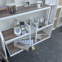 LARGE DOLL HOUSE WITH FURNITURE REAL WOOD 