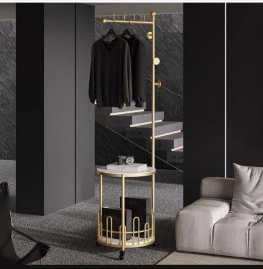 Coat Rack Freestanding Metal, Coat Rack Stand With Hooks And Baskets, Metal Hall Tree With Storage, Hat Hanger Garment Storage Holder With Wheels 