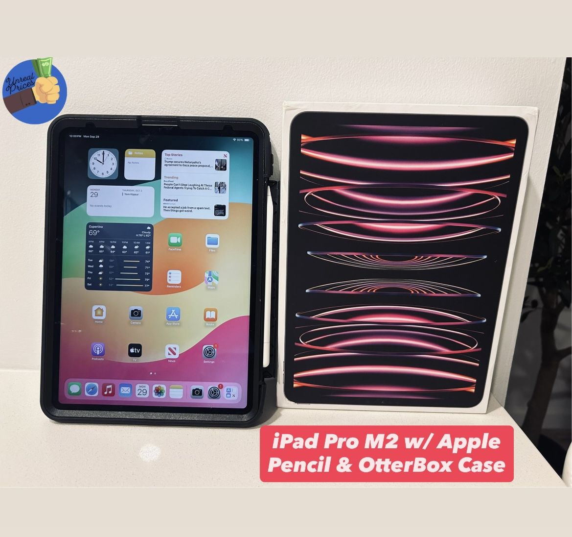 iPad Pro M2 Wi-Fi + Data - 11 Inch w/ Apple Pencil & Otter Box Case (Unlocked)