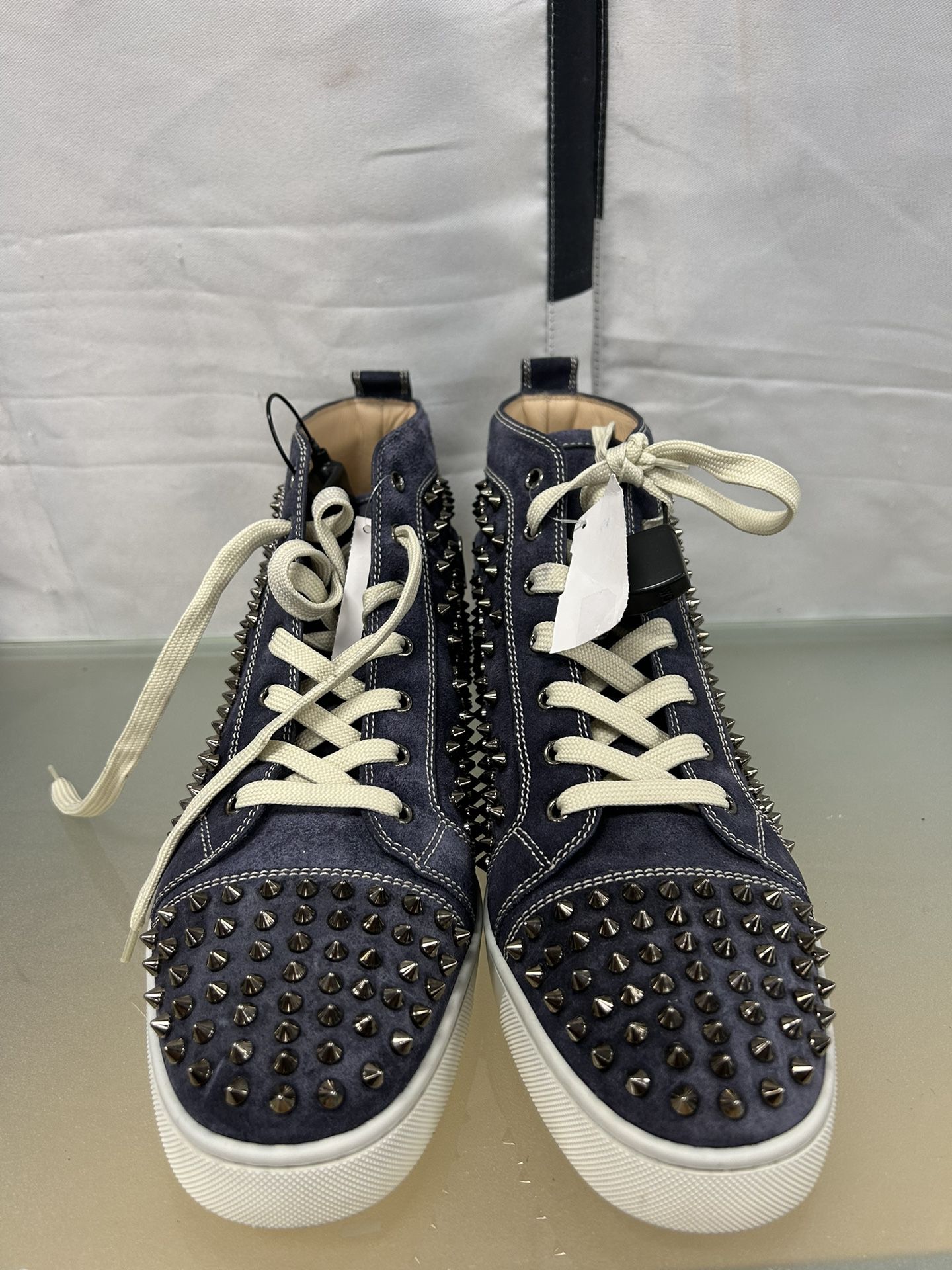 Christian Louboutin Blue Suede Louis Junior Spikes Sneakers Size 40.5 Christian  Louboutin