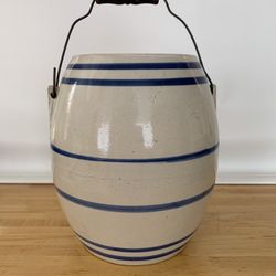 Vintage Stoneware Jar, Blue On Cream