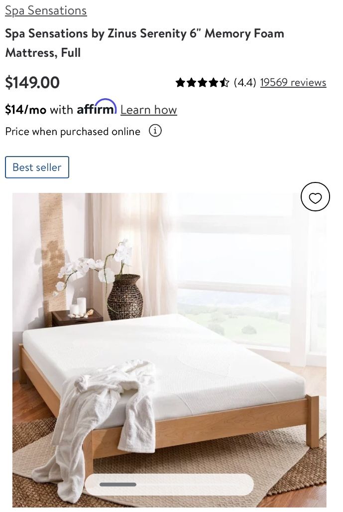 Spa Sensations by Zinus Serenity 6" Memory Foam Mattress, Full