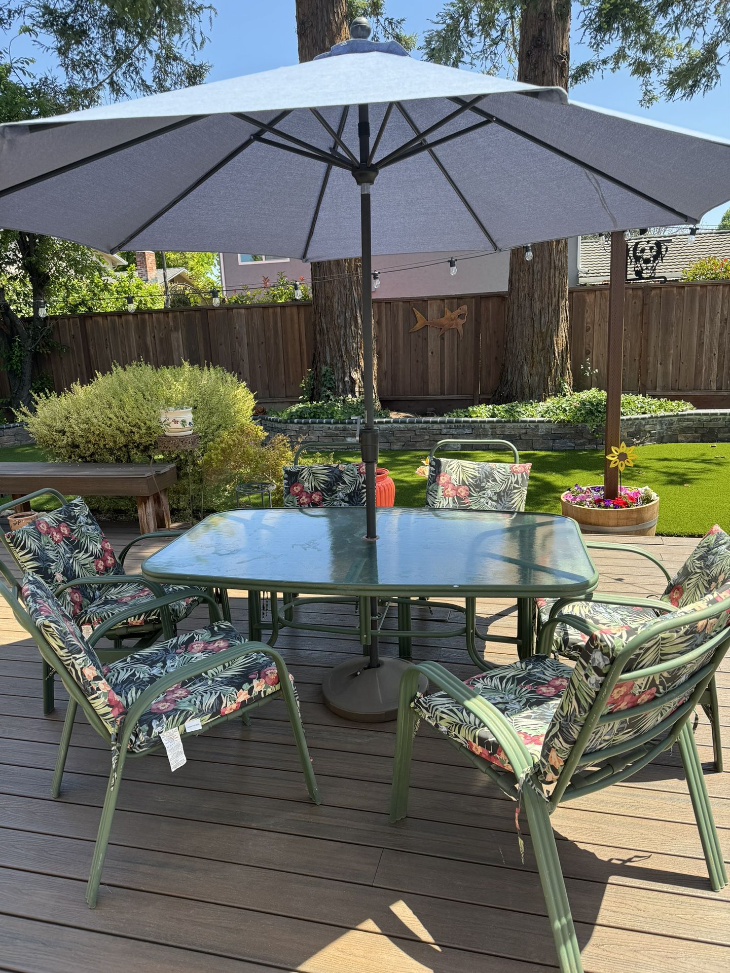 Patio Furniture With Furniture Pads, Umbrella And Umbrella Stand Included. 