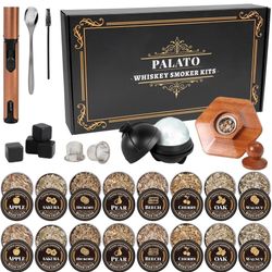 27Pcs Whiskey Smoker Kit- 16 Wood Chips,Ice Ball Molds, Cocktail Smoker Infuser Kit, Old Fashioned Drink Smoker Kit, Birthday Bourbon Whiskey Gifts fo