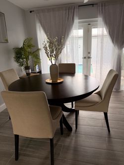 Round Dark Wood Dining Table with 4 Chairs