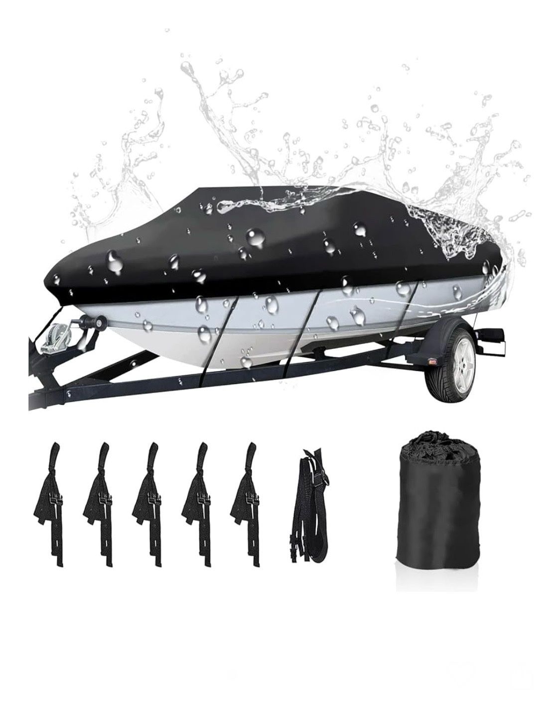 NEVERLAND Trailerable Boat Cover Waterproof Heavy Duty Marine Grade Polyester Canvas Fits V Shape/V-Hull and Tri-Hull Runabouts, Pro-STYL, Bass Boats 