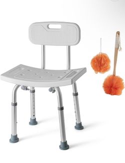 Medical king Shower Chair Set of 3 - Includes Back Scrubber & Additional Sponge - Anti Slip for Safety, with 8 Adjustable Heights Portable - Tool Free