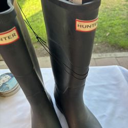 Black Hunter Boots With Back Zipper  New  
