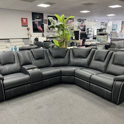 Black Leather Sofa Sectional 