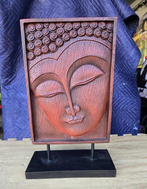 Wooden Buddah Face Sculpture