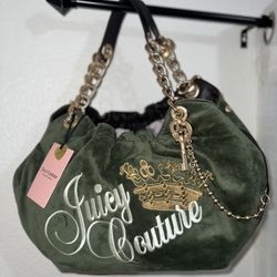 JUICY COUTURE The Key To Juicy Four Poster Bag Green Super Greens Velour New