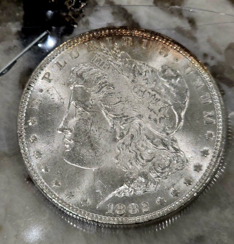 1882-P Morgan Silver Dollar BU+ MS+ Peripheral Toning (Bank Roll)