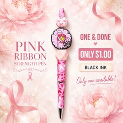 Pink Ribbon Strength Beaded Pen (5 choices)
