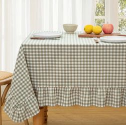KKJIAF Sage Green Gingham Tablecloth 52 X 70 Inch, Cotton Plaid Tablecloth